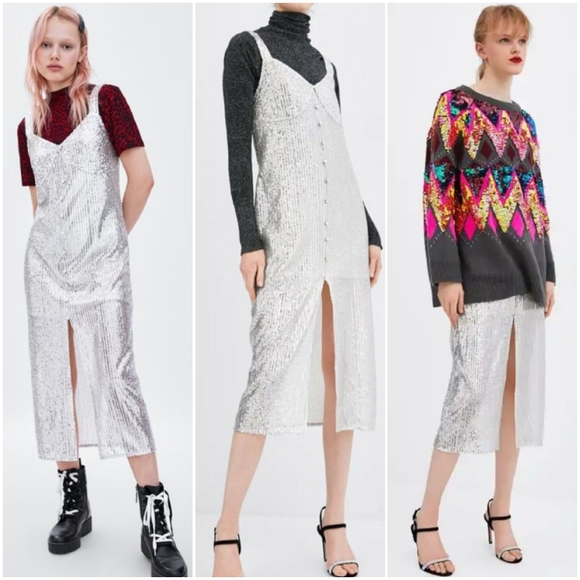 Zara silver sequin sparkly NYE dress - Picture 2 of 8